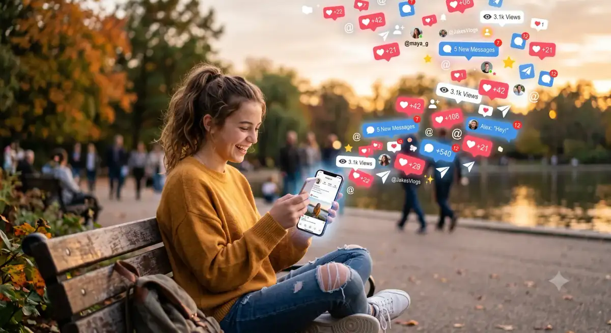 Persona usando redes sociales en el teléfono